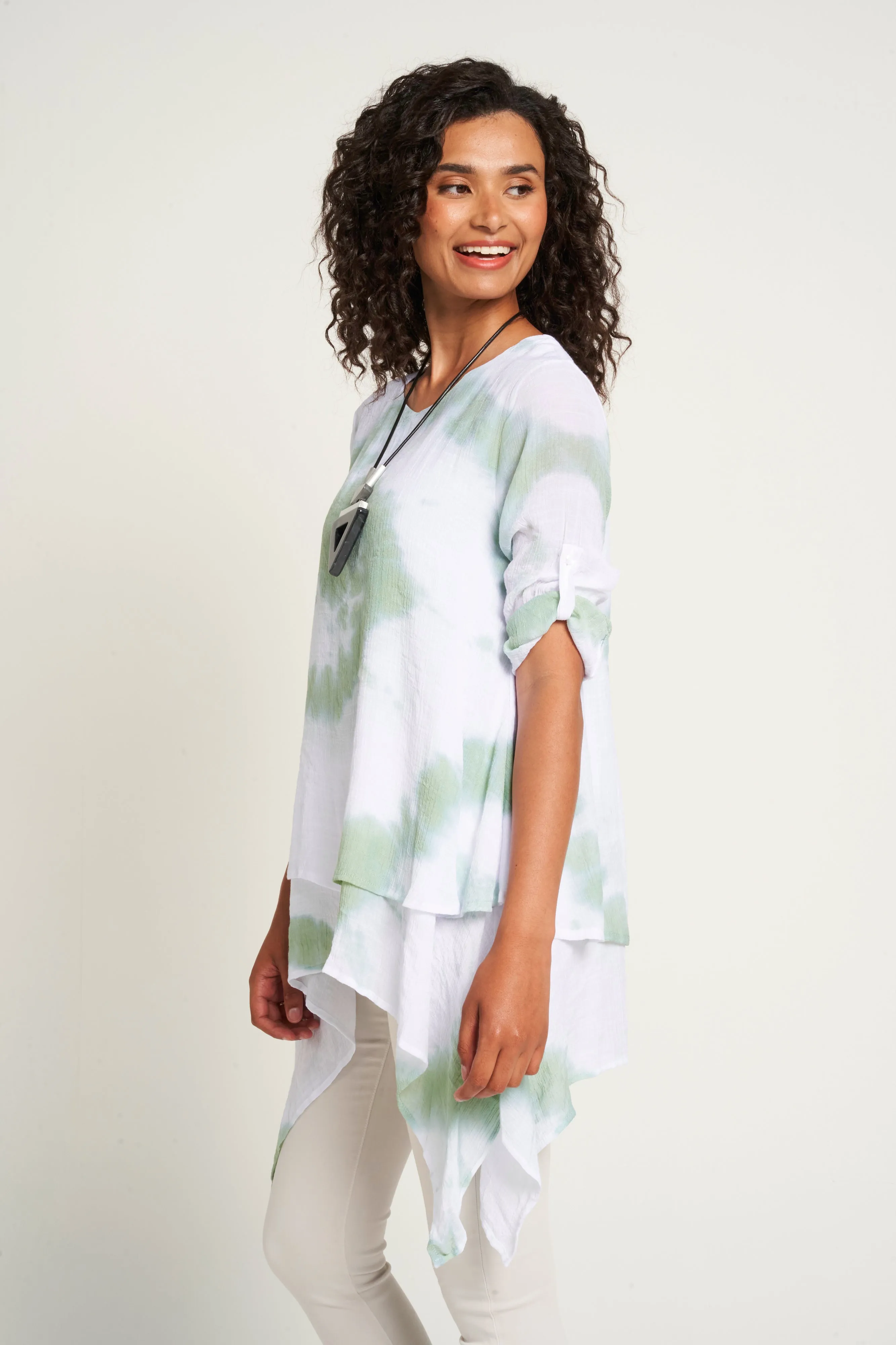 Saloos A-line Tie & Dye Layered Tunic with Necklace