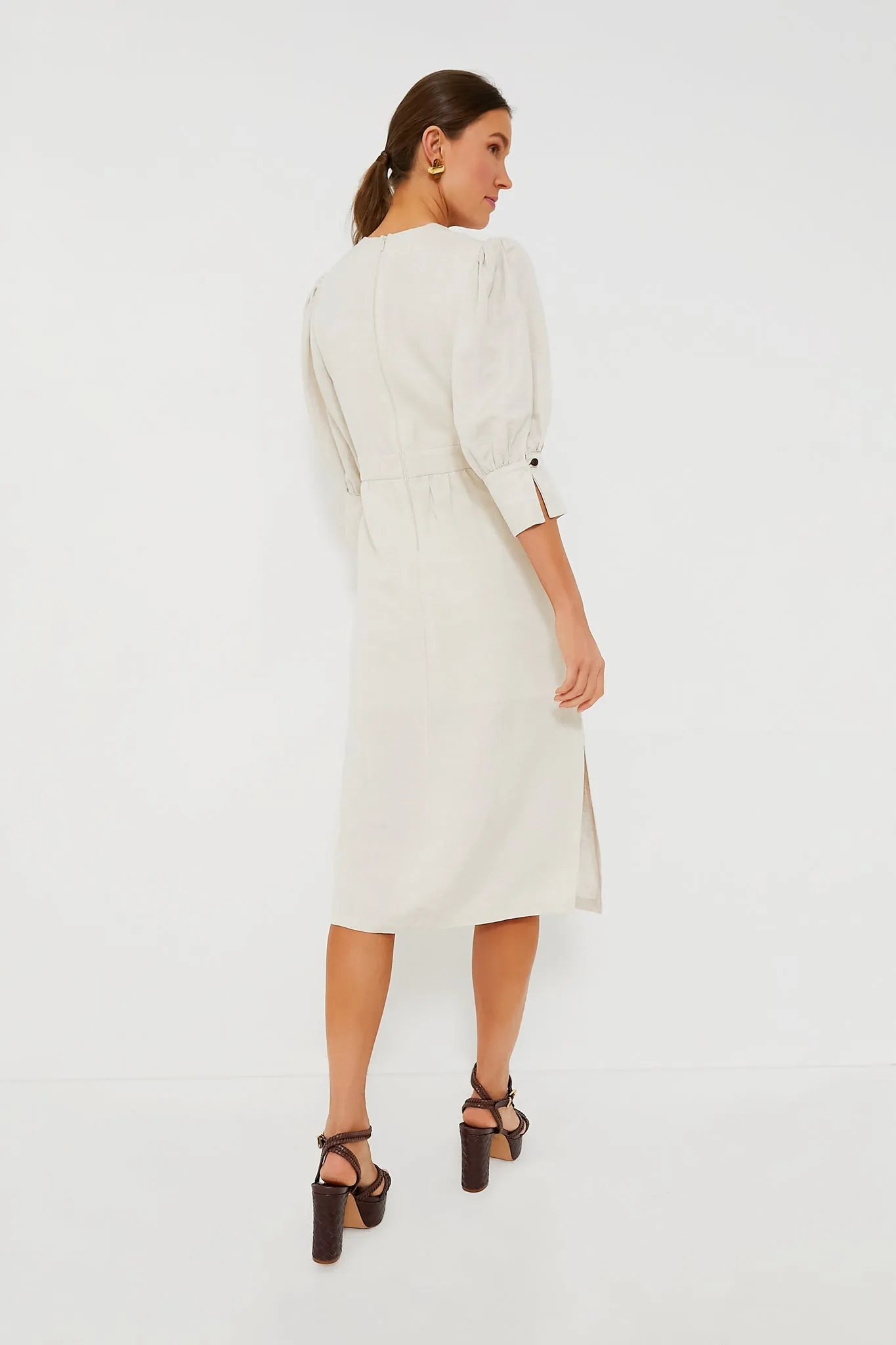 Sand Demi Puff Sleeve Midi Dress