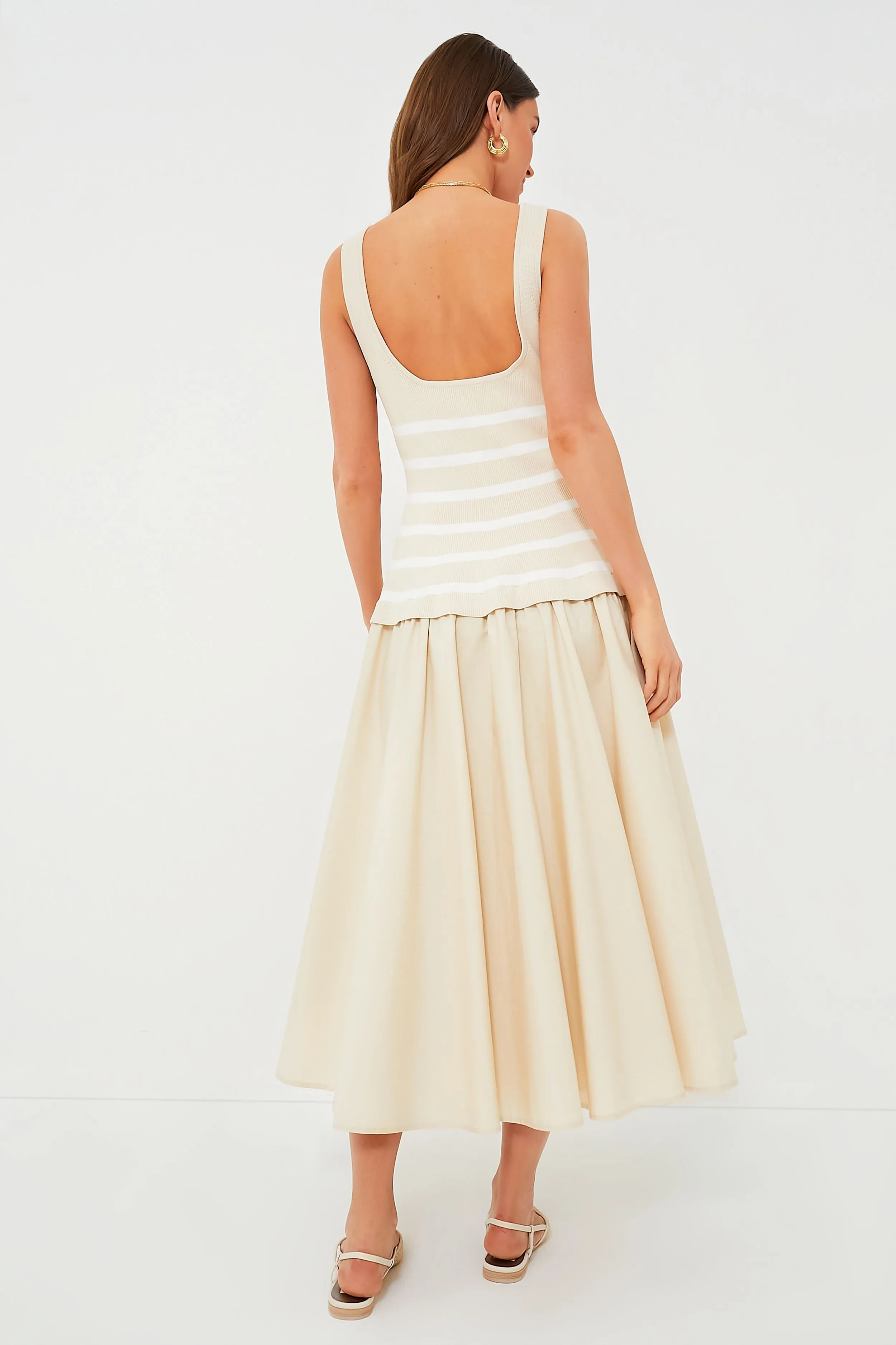 Sand Stripe Silas Knit Bodice Midi Dress