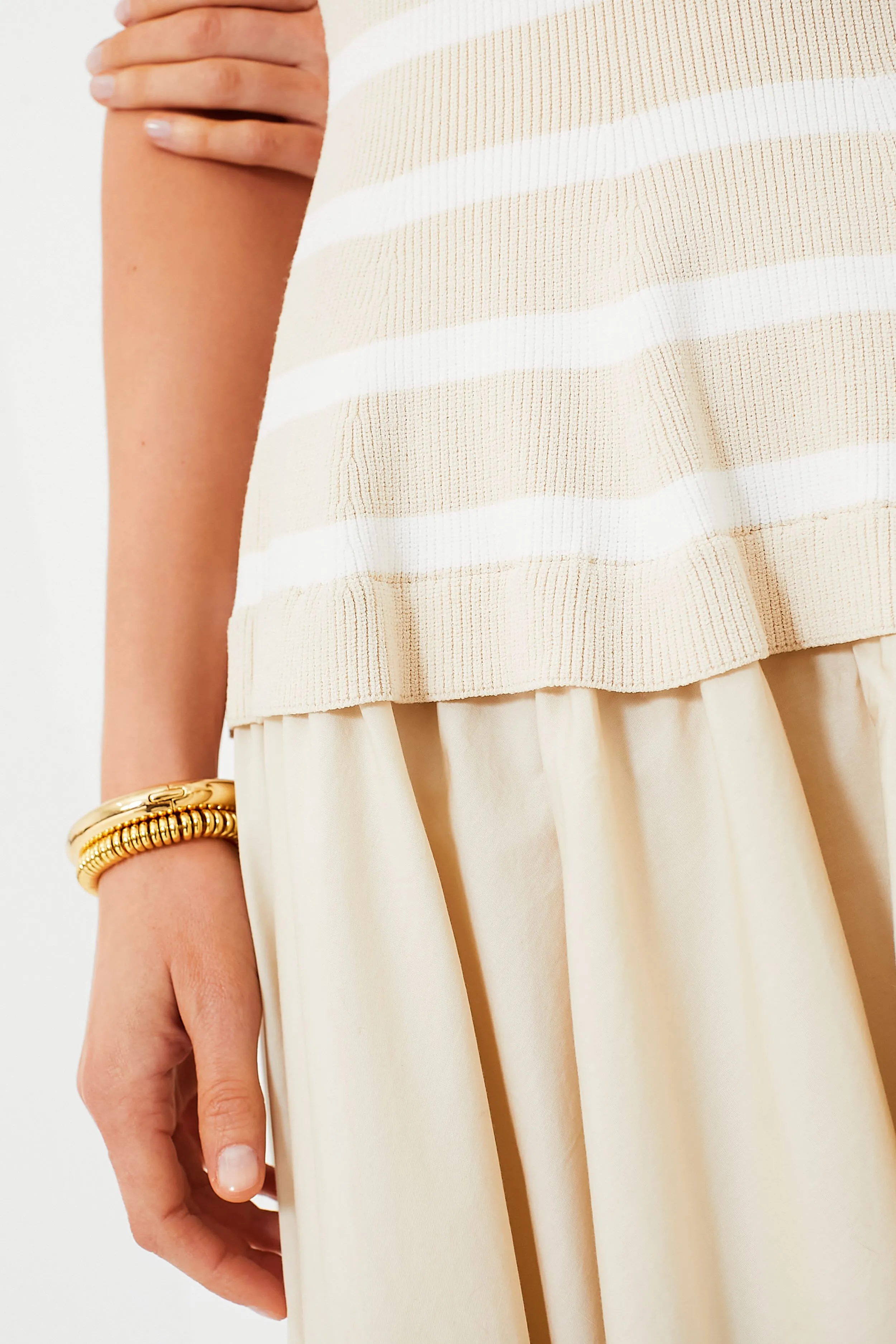 Sand Stripe Silas Knit Bodice Midi Dress