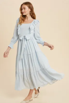 Savanah Ruffle Summer Dress in Sky Blue