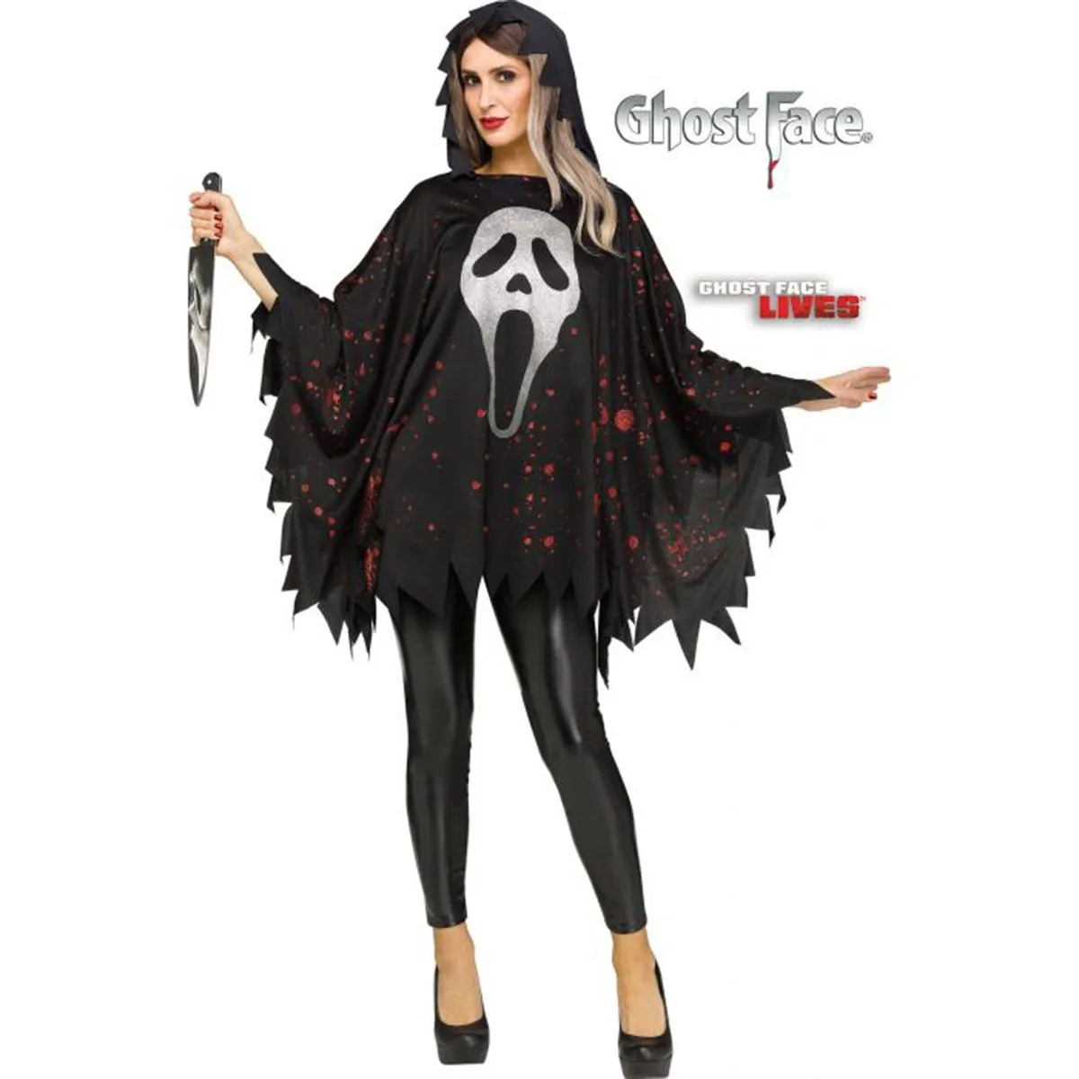 Scream Ghost Face Glittering Poncho for Adults