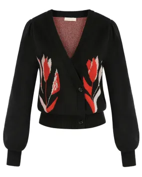 Seckill Offer⌛Wrap V Neck Long Sleeve Tulip Cropped Knit Cardigan Sweater