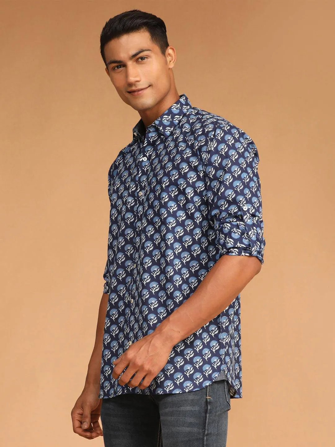 SHVAAS BY VASTRAMAY Men's Blue Printed Shirt