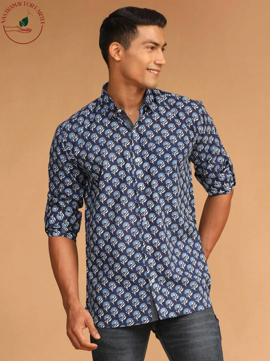 SHVAAS BY VASTRAMAY Men's Blue Printed Shirt