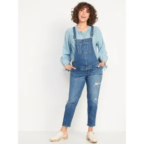 Side-Panel Straight Ripped Jean Overalls