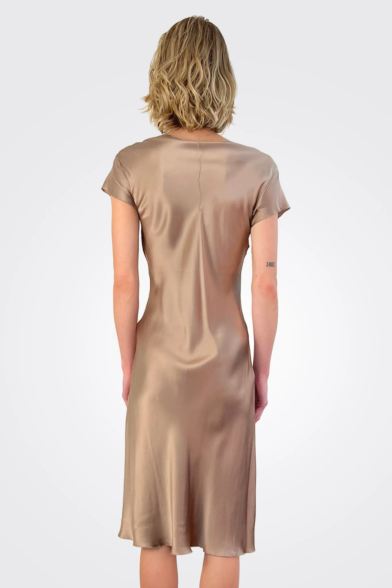 Silk Short Sleeve Dress - Sand