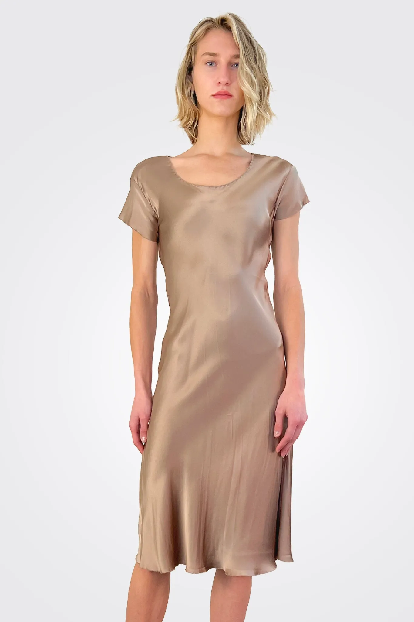 Silk Short Sleeve Dress - Sand