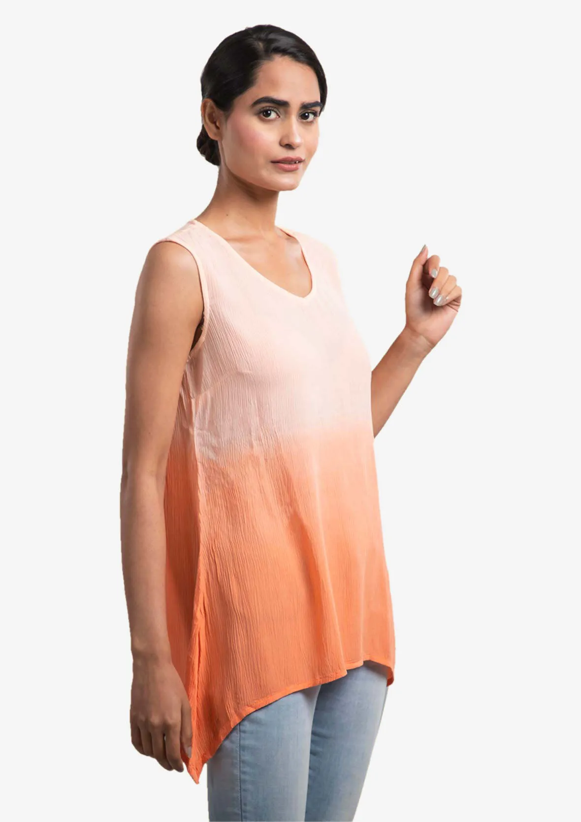 Sleeveless Ombre Top With Handkerchief Hem