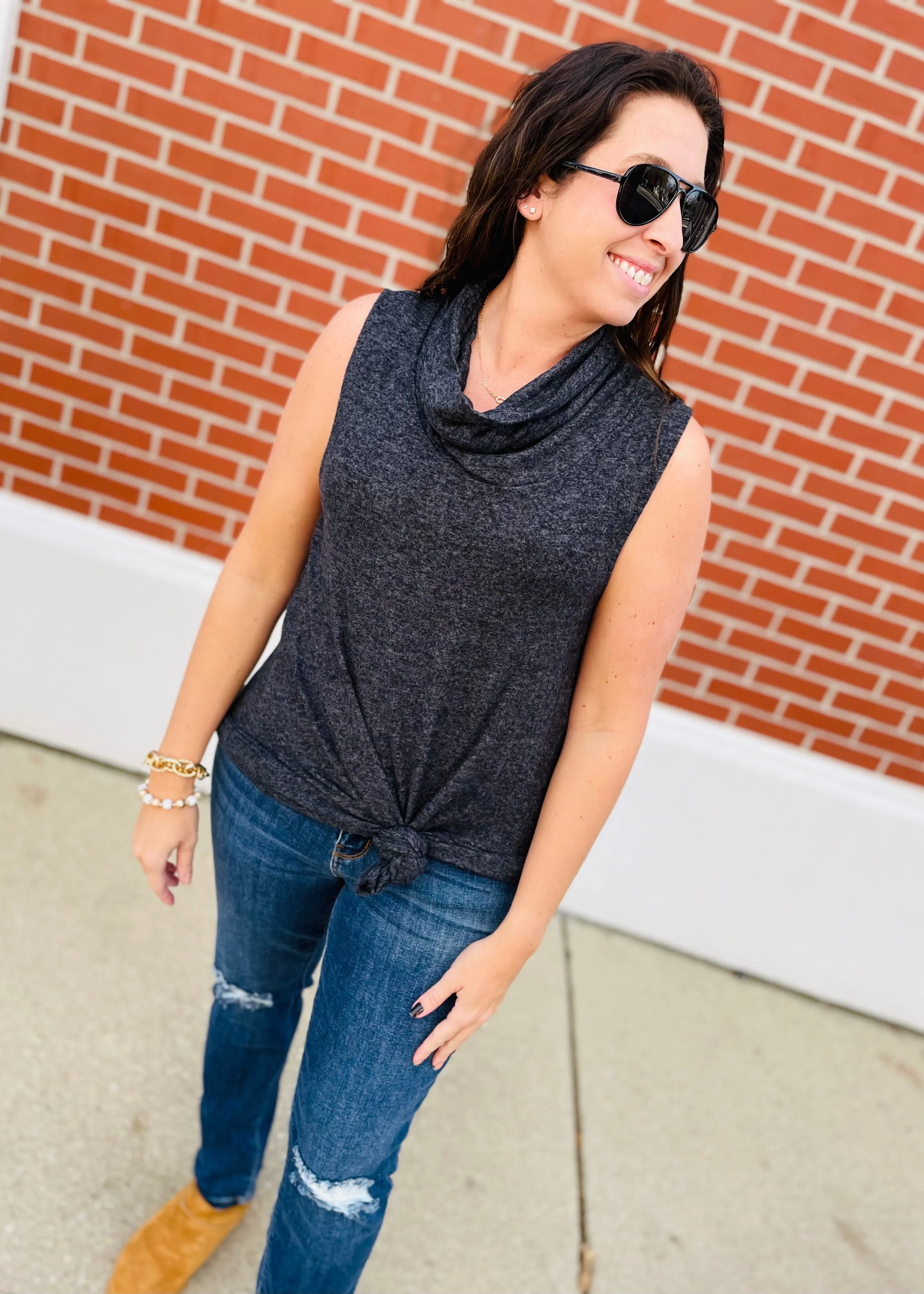 Sleeveless Turtle Neck Tunic Top