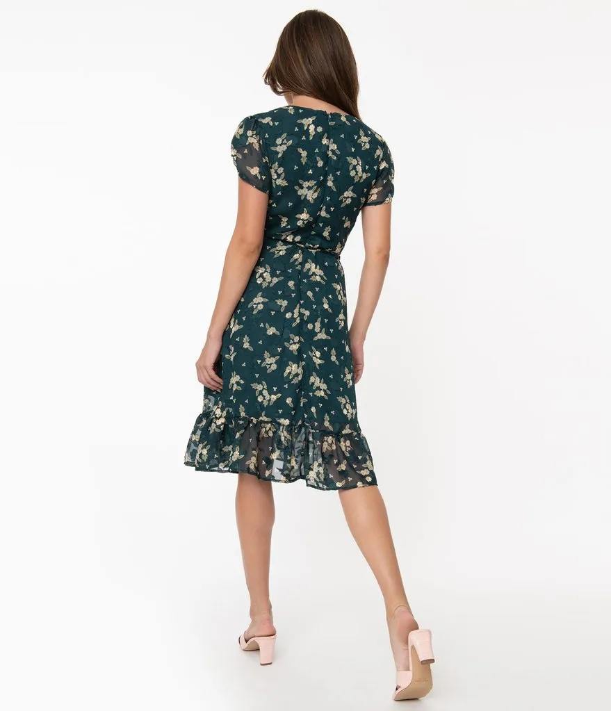 Smak Parlour Teal & White Floral Hide & Go Chic Midi Dress