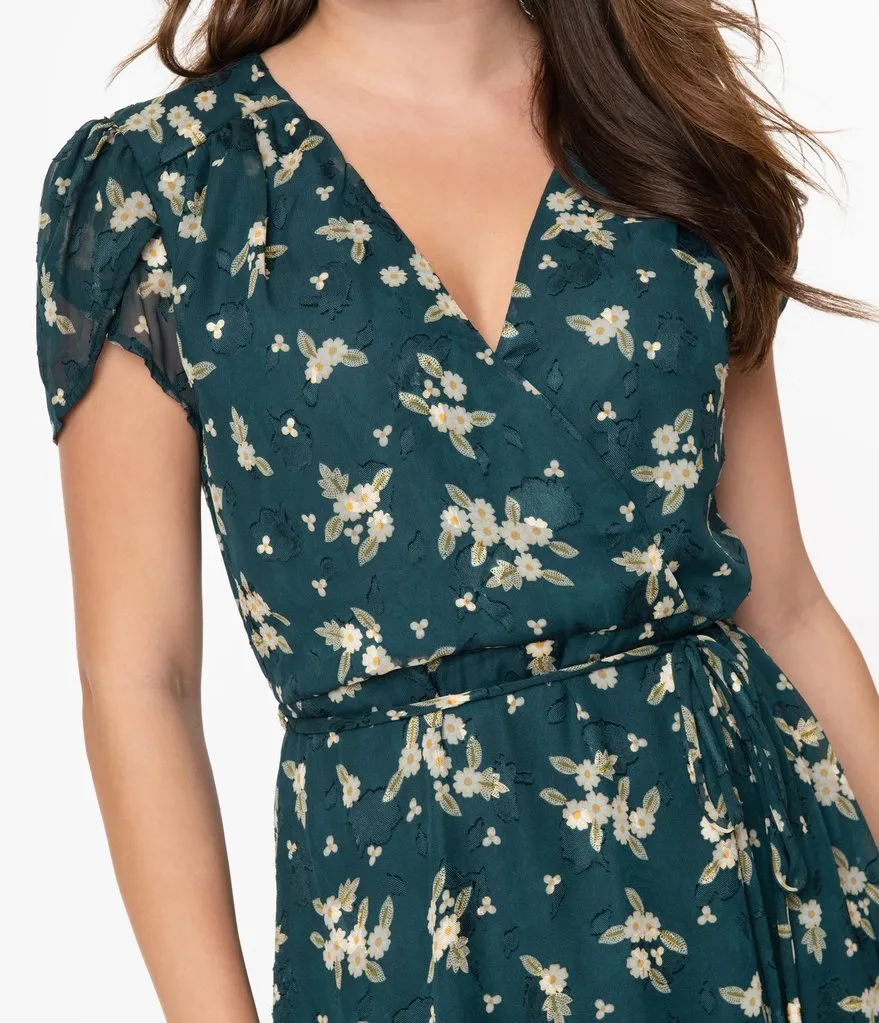 Smak Parlour Teal & White Floral Hide & Go Chic Midi Dress