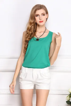 Solid Green Fluorescent Chiffon Tank Top