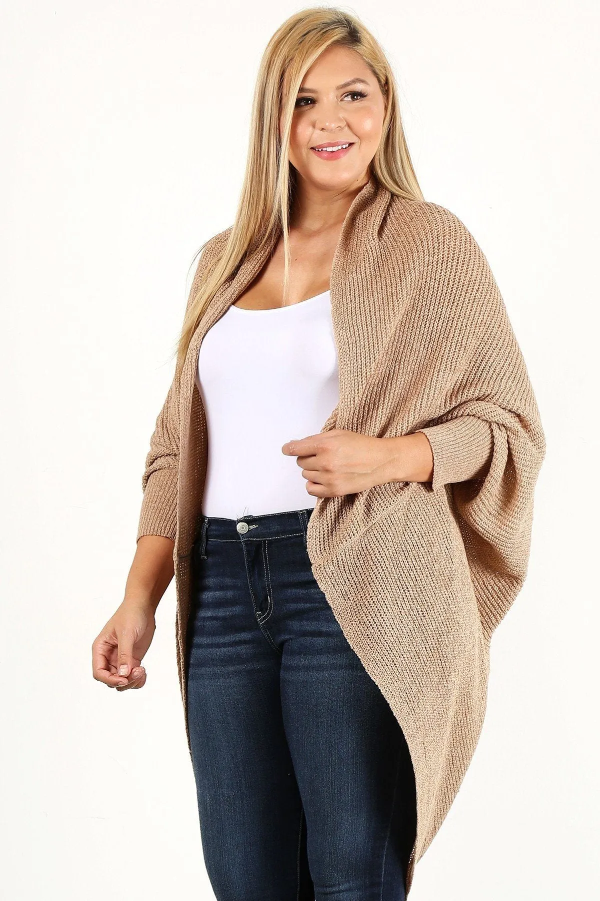 Solid Loose Knit, Open Cocoon Cardigan