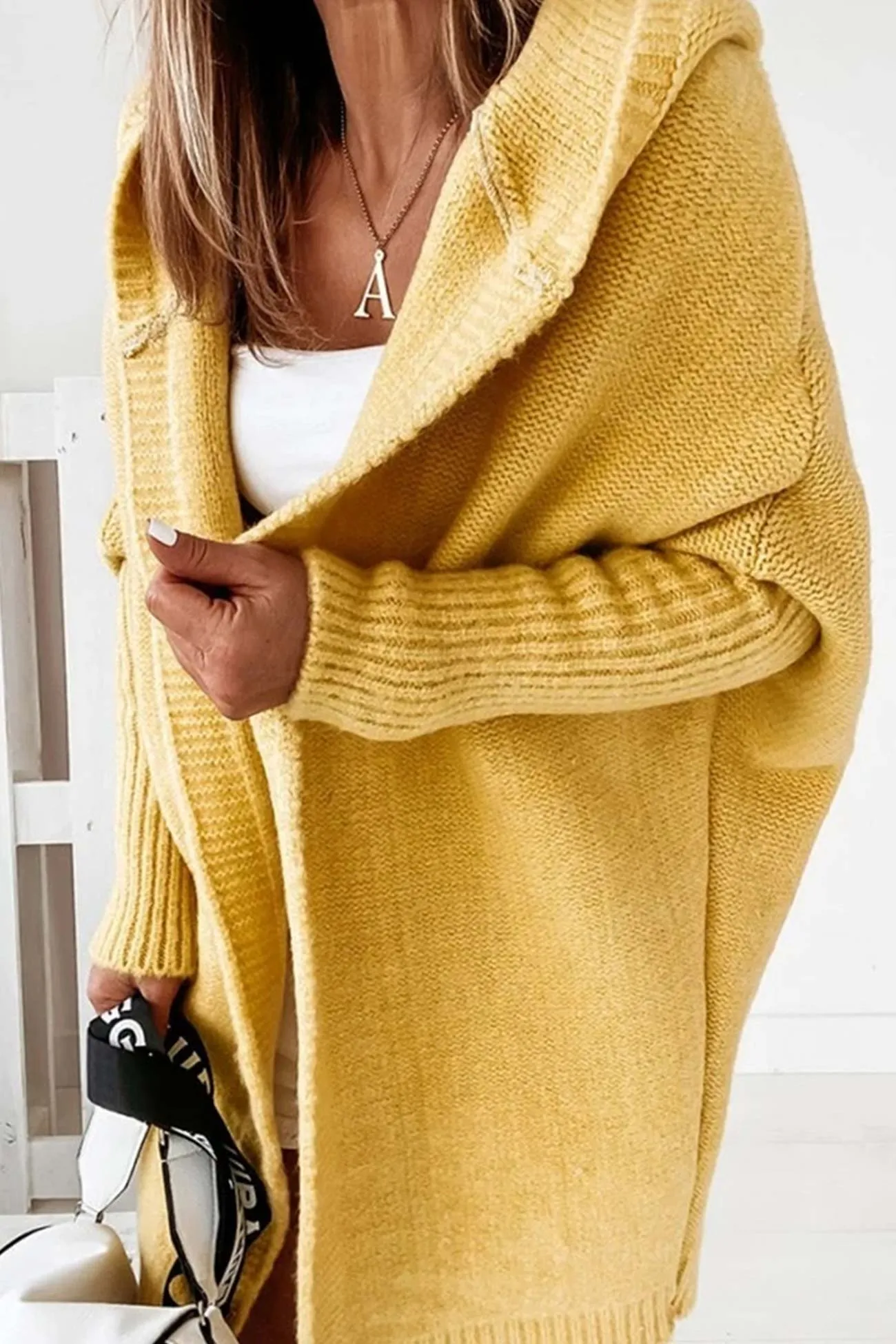 Solid Open Front Hoodie Cardigan