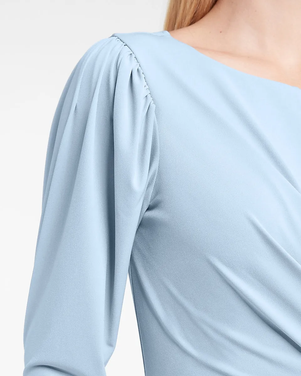 Solid Twist Front Puff Sleeve Tee in Dusk Blue