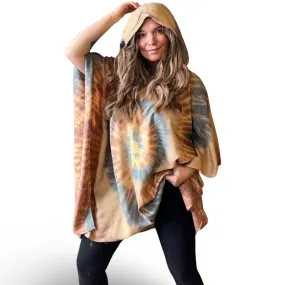 Spiral Earthy Dusk Tie Dye Poncho Hoodie