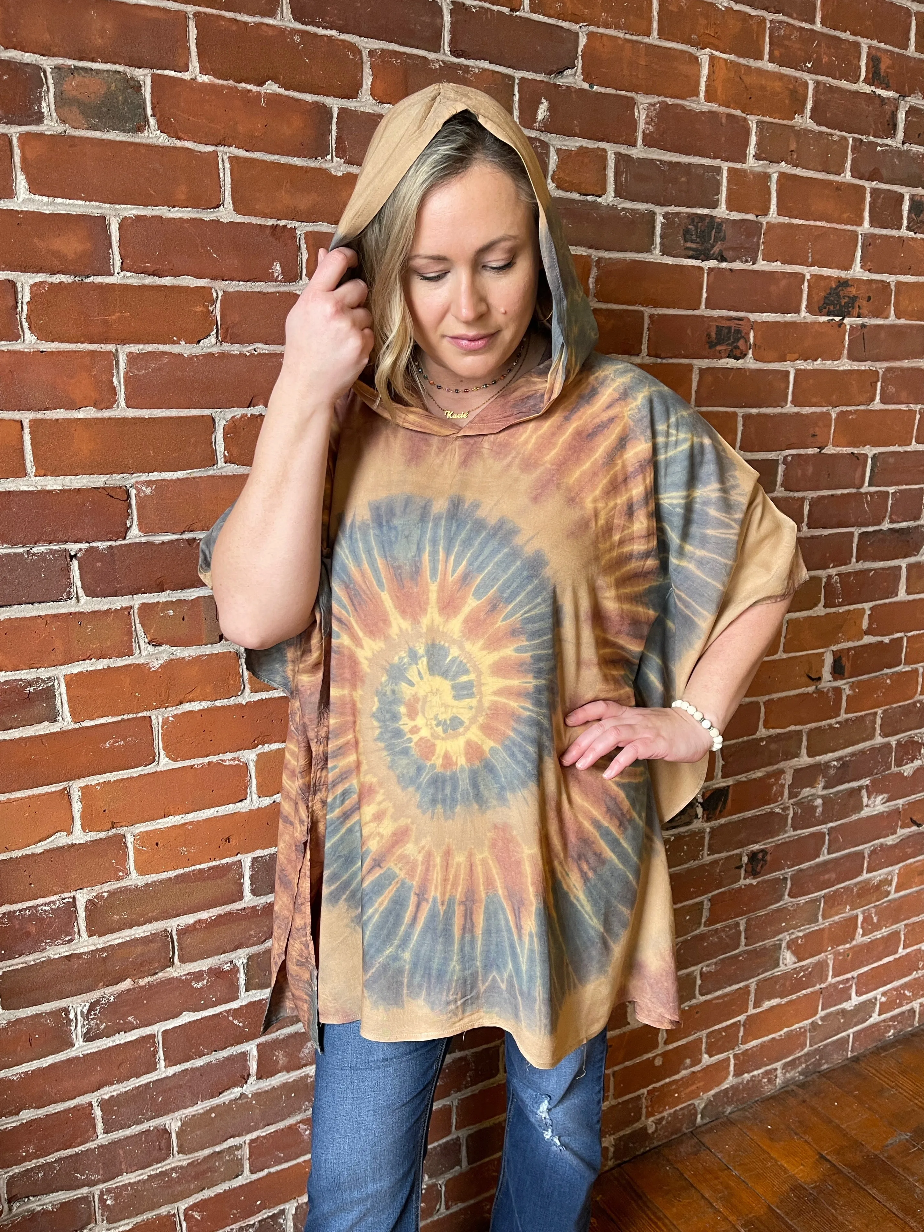 Spiral Earthy Dusk Tie Dye Poncho Hoodie