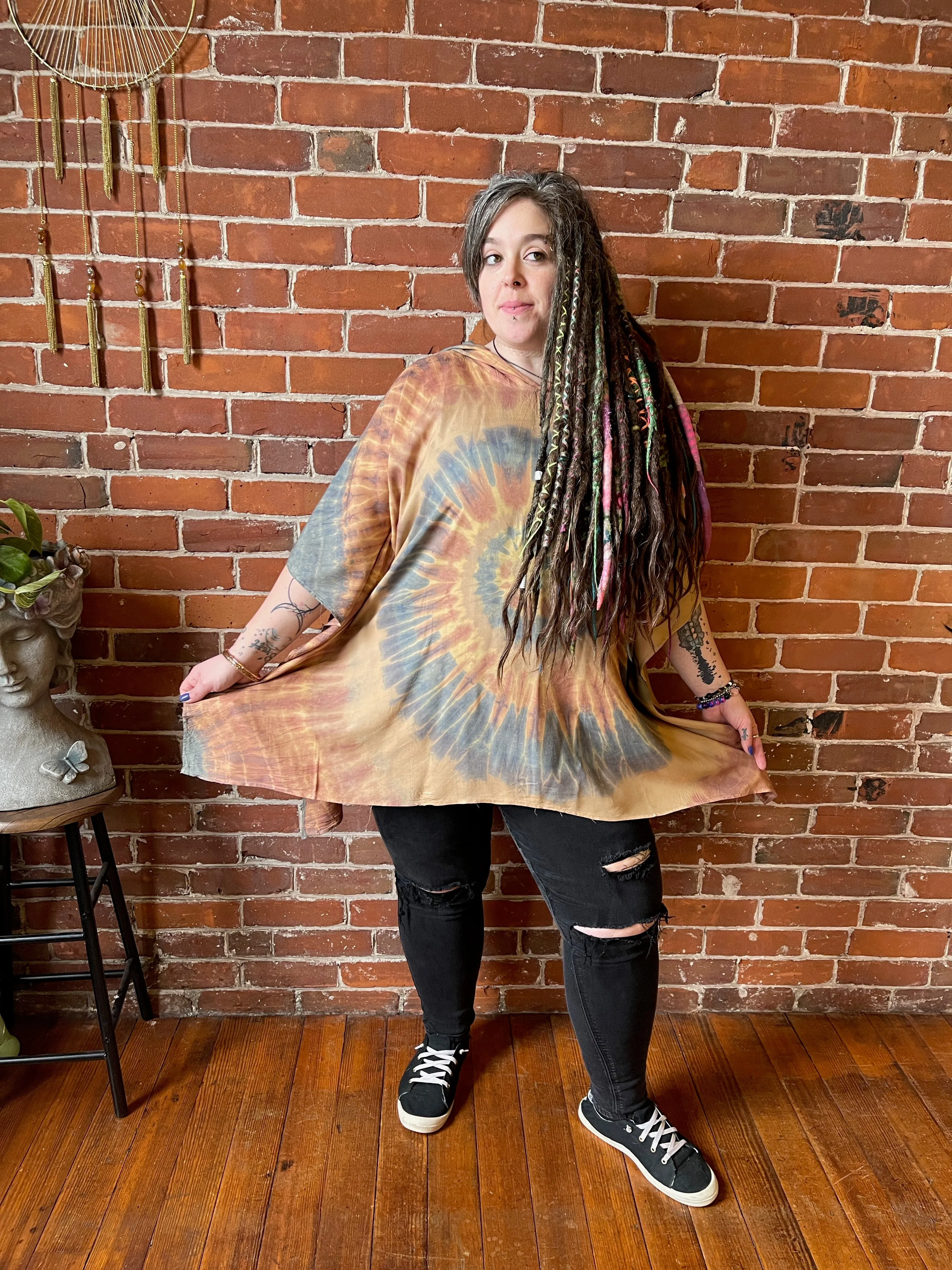 Spiral Earthy Dusk Tie Dye Poncho Hoodie