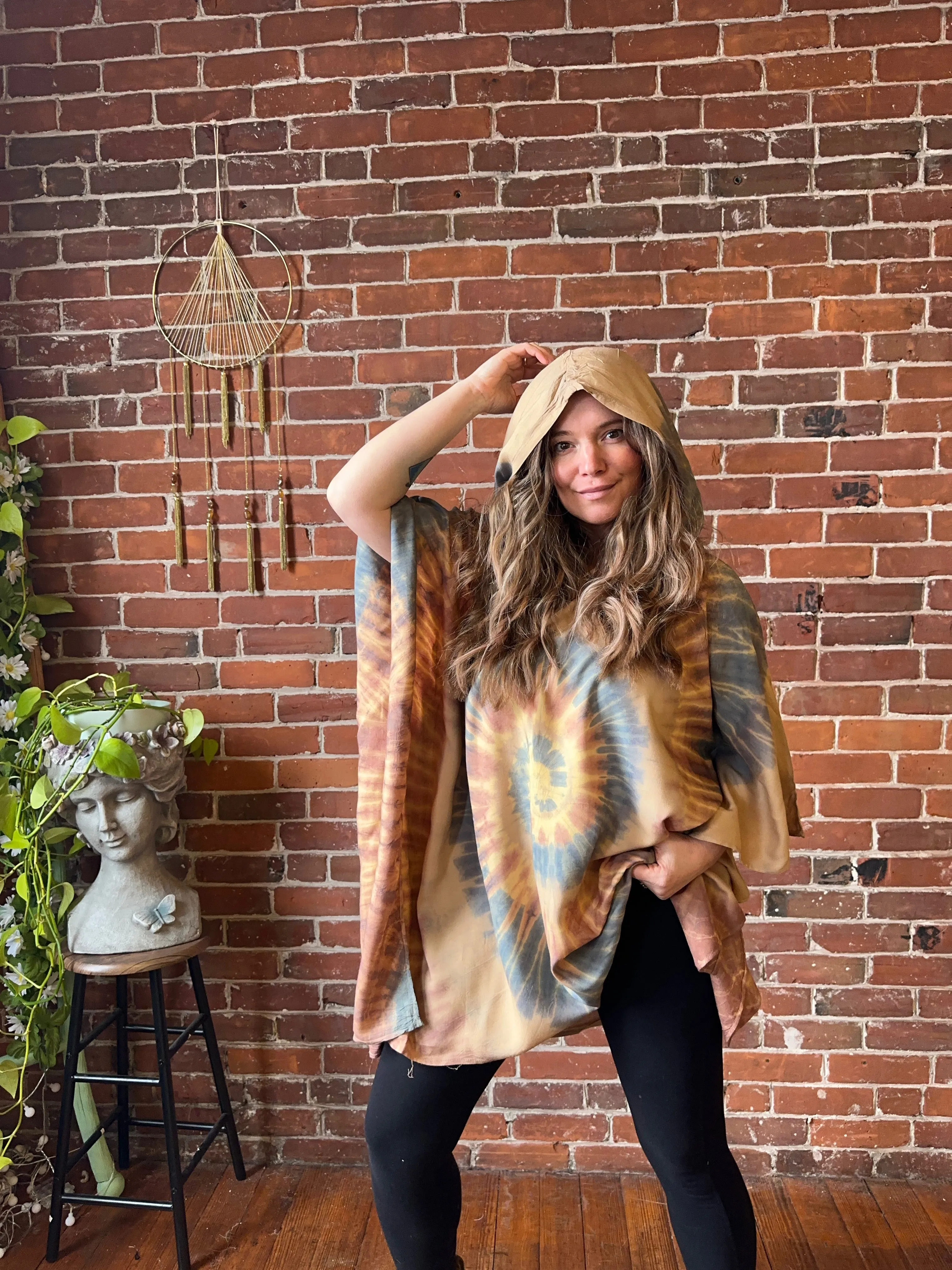 Spiral Earthy Dusk Tie Dye Poncho Hoodie