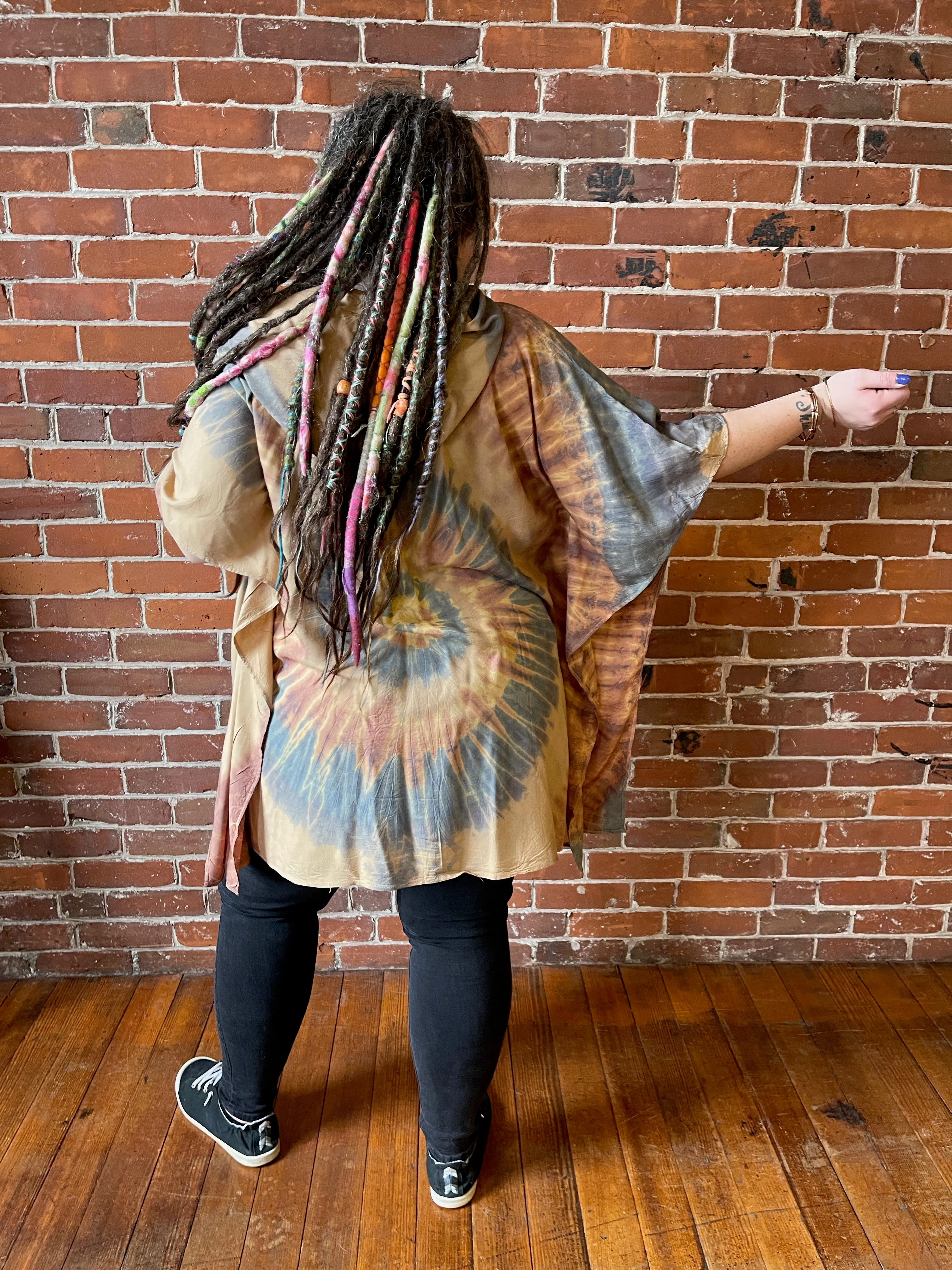 Spiral Earthy Dusk Tie Dye Poncho Hoodie