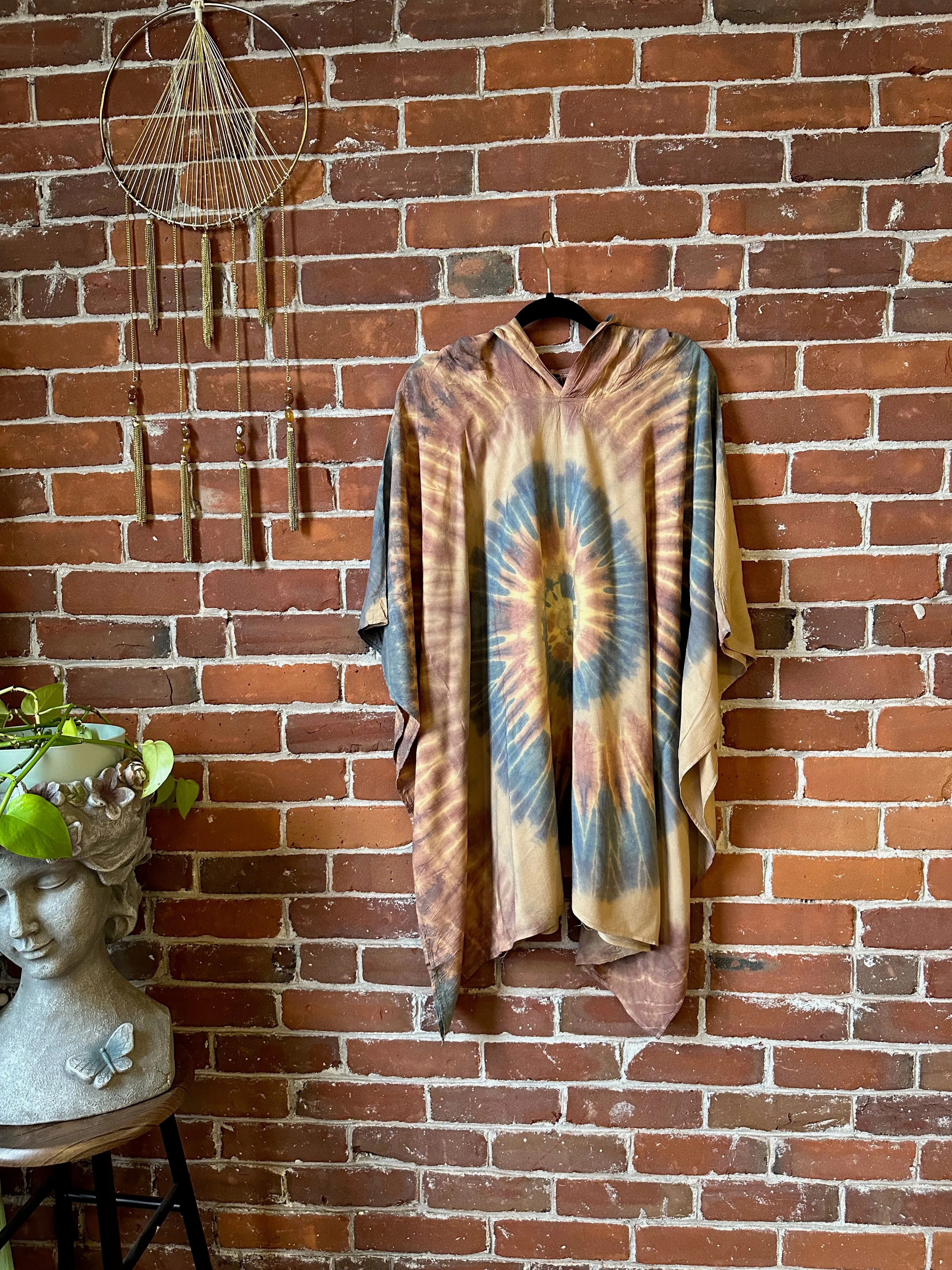 Spiral Earthy Dusk Tie Dye Poncho Hoodie