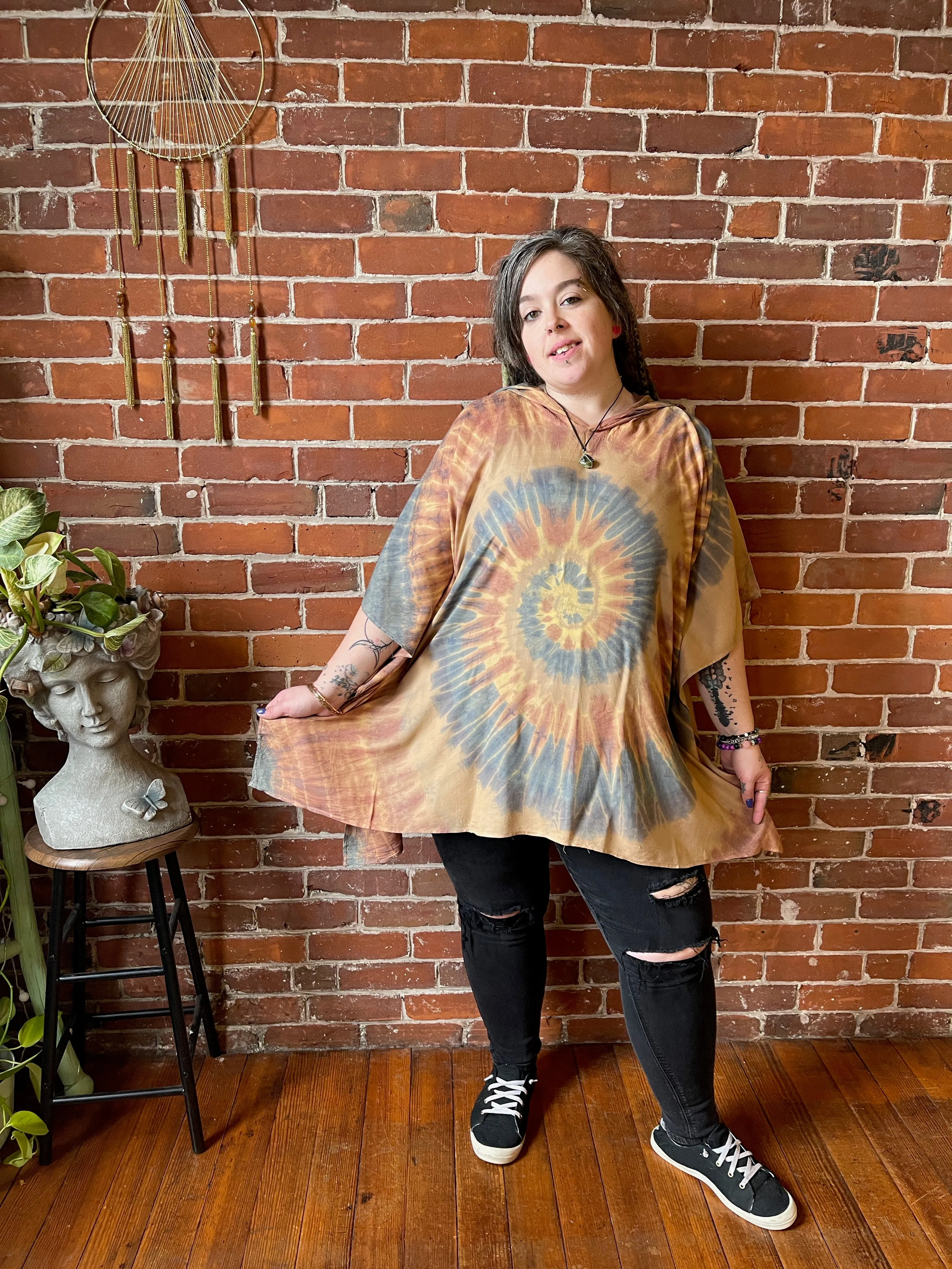 Spiral Earthy Dusk Tie Dye Poncho Hoodie