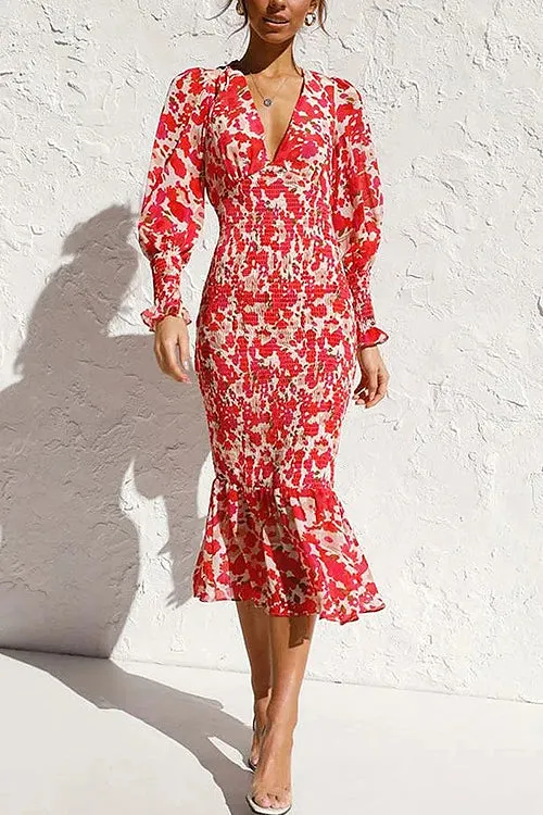 Stay Close Floral Print Smocked Midi Dress - 5 Colors