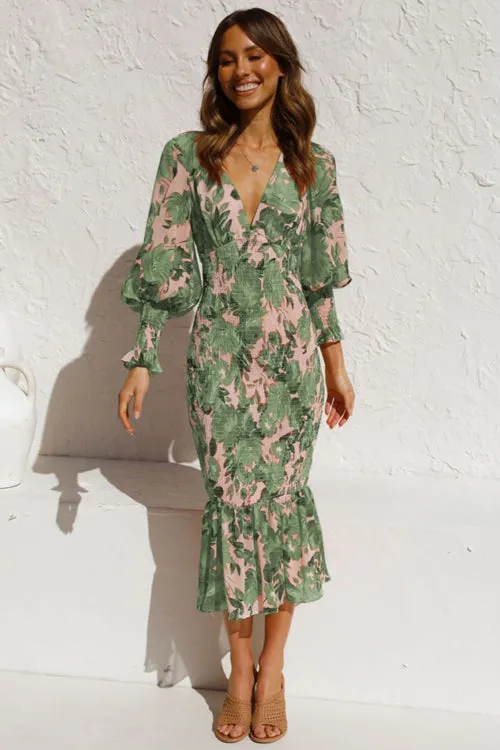 Stay Close Floral Print Smocked Midi Dress - 5 Colors