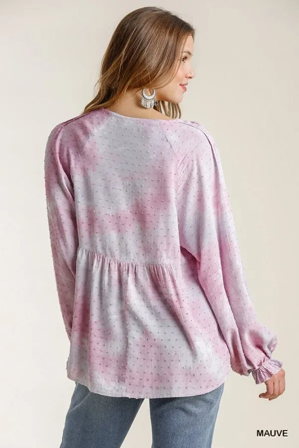 Swiss Dot Babydoll Blouse, Mauve