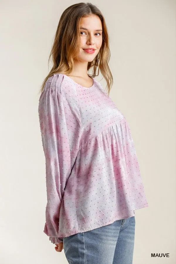 Swiss Dot Babydoll Blouse, Mauve