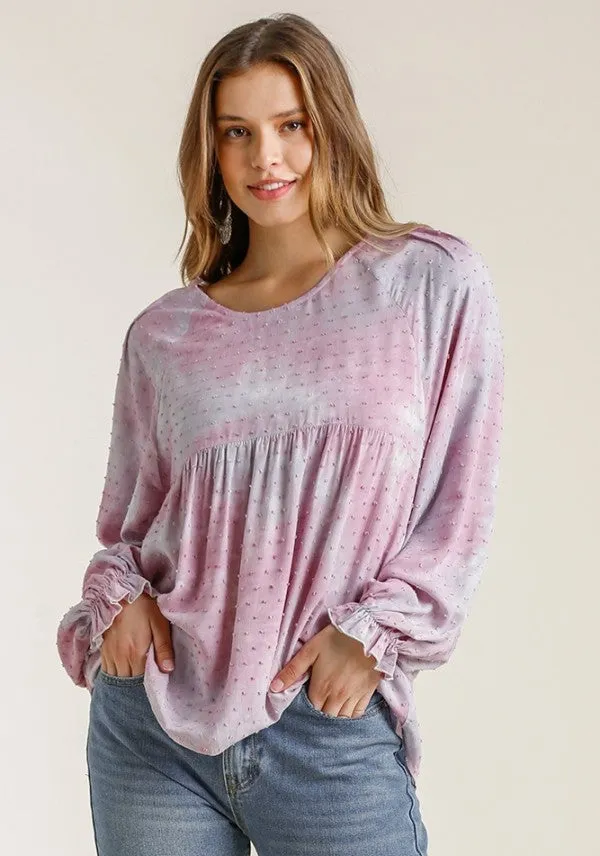 Swiss Dot Babydoll Blouse, Mauve