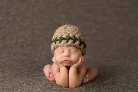 Tan and Green Striped Newborn Hat