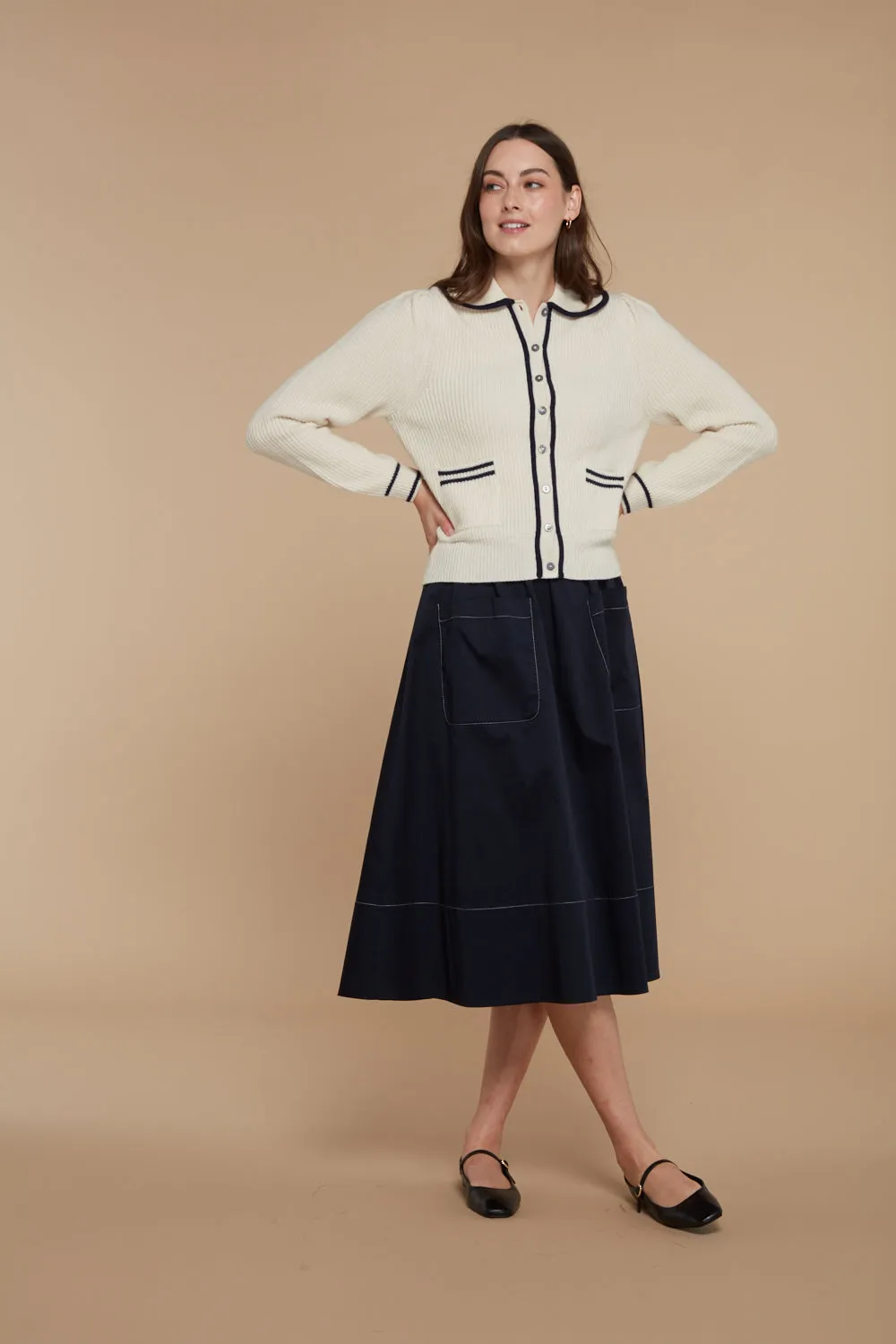 Taylor Elasticated Waist Skirt Navy