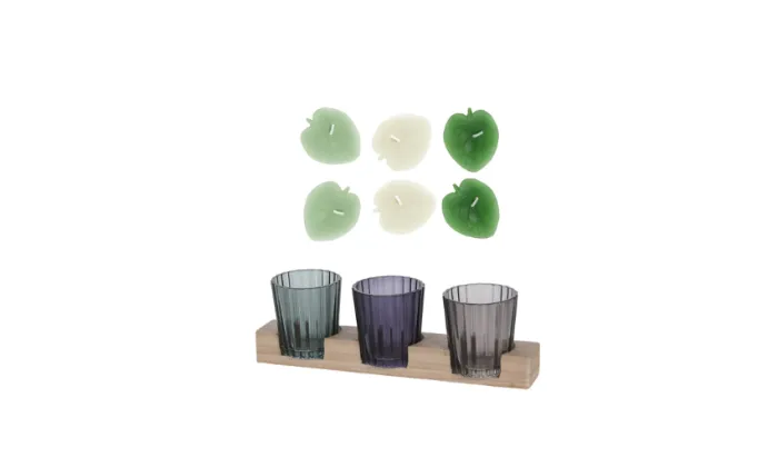 Tealight Holder Set 3 Piece  Glasses On Wooden Tray