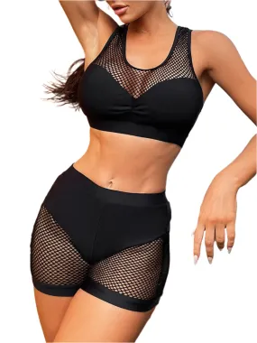 TEEK - Mesh Sleeveless Top and Shorts Swim Set