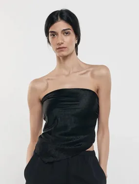 Textured Satin Scarf Top in Black