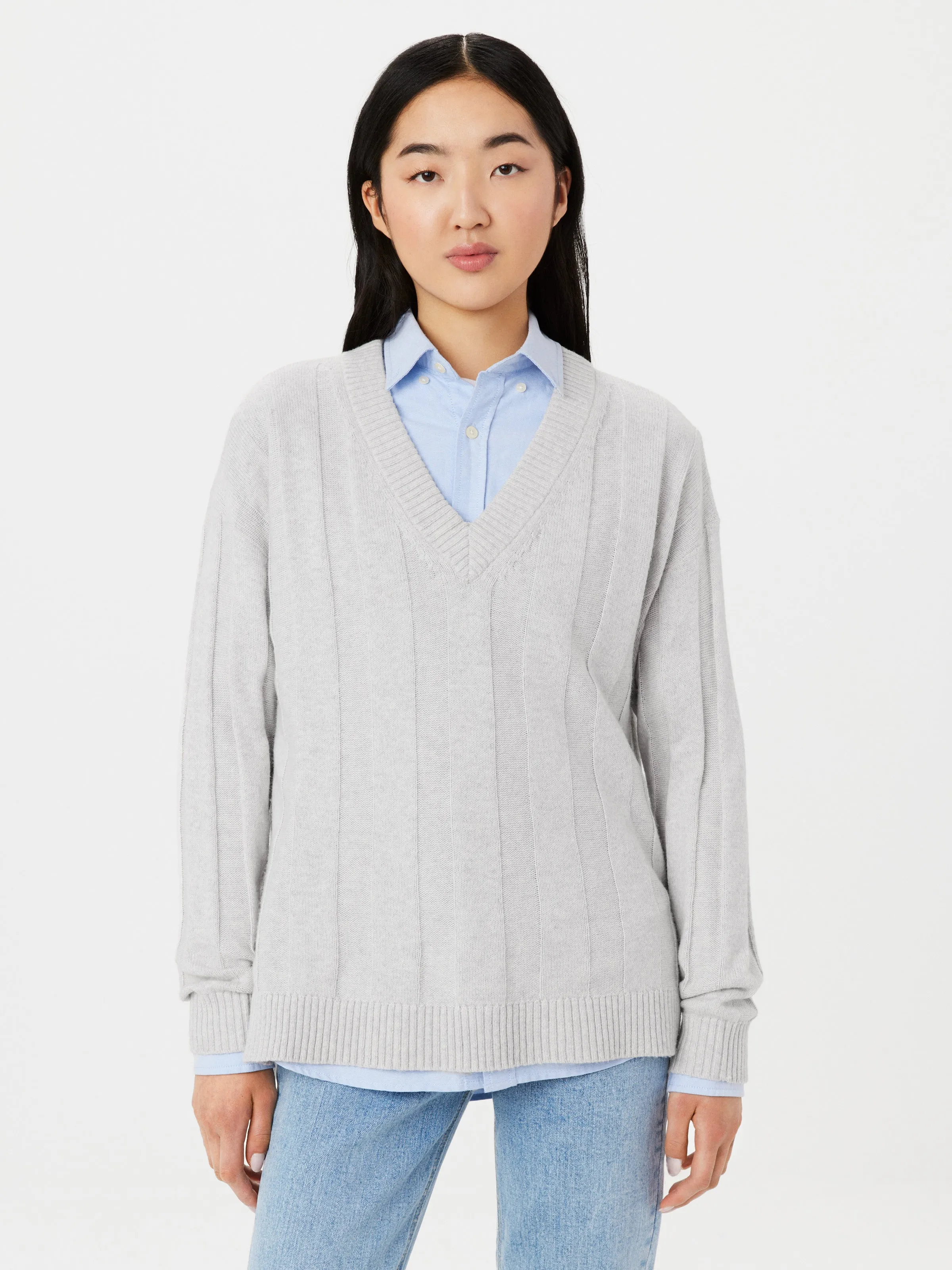 The Merino Wool Blend Sweater in Light Grey