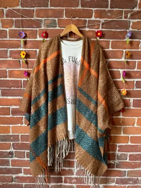 The Softest Farmers Market Fringe Poncho - Brown/Orange/Teal