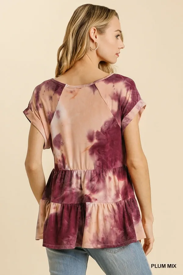 Tie Dye Babydoll Top, Plum