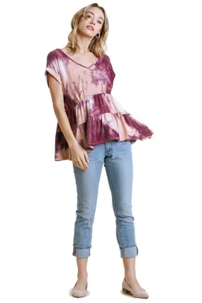 Tie Dye Babydoll Top, Plum