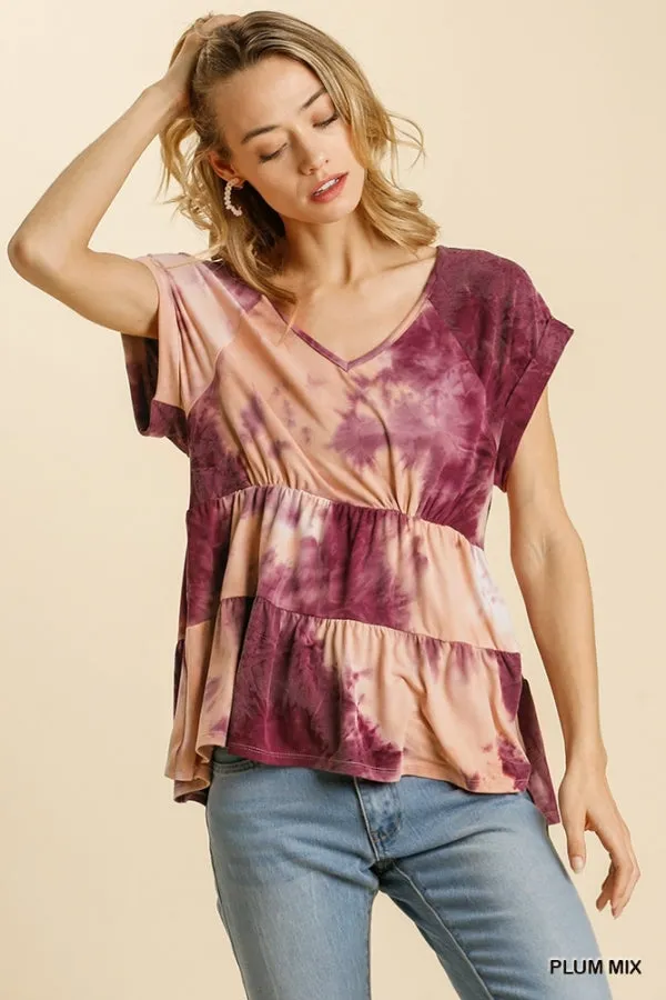 Tie Dye Babydoll Top, Plum