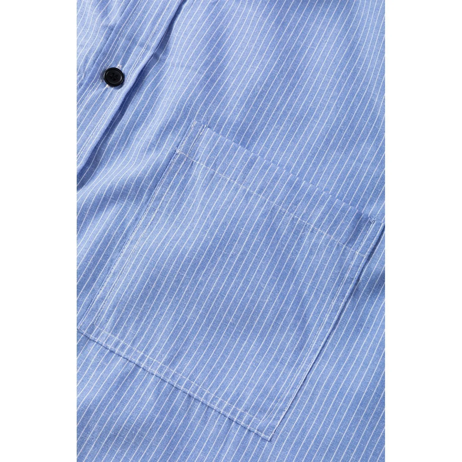 Toes In the Sand Sky Blue Stripe Roll-tab Sleeve Pocketed Long Shirt