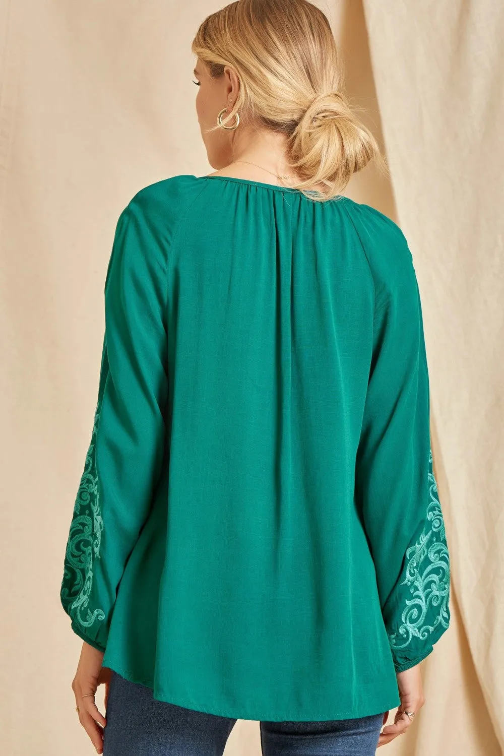 Tonal Embroidered Blouse, Teal