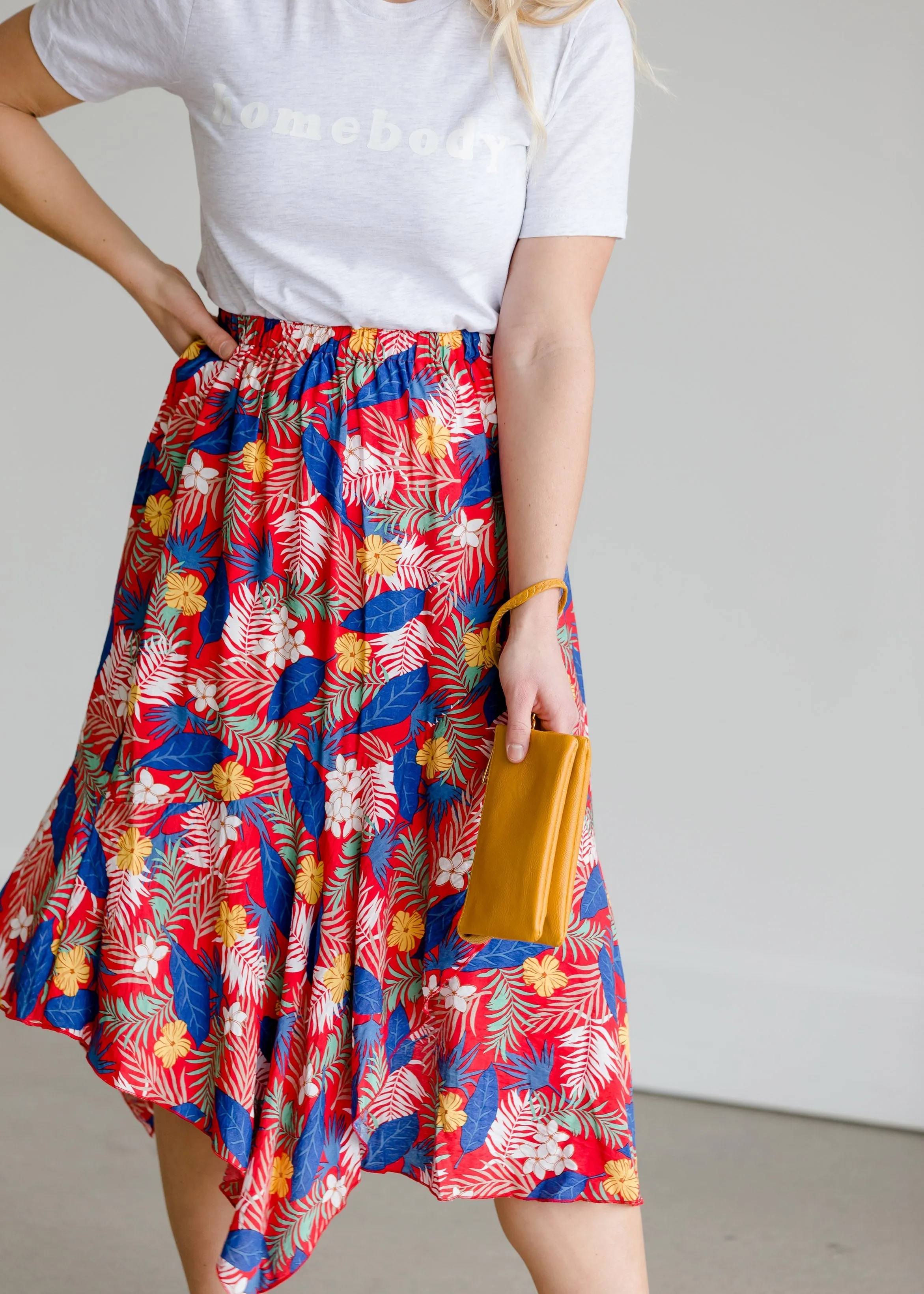 Tropical Hankerchief Hem Midi Skirt - FINAL SALE