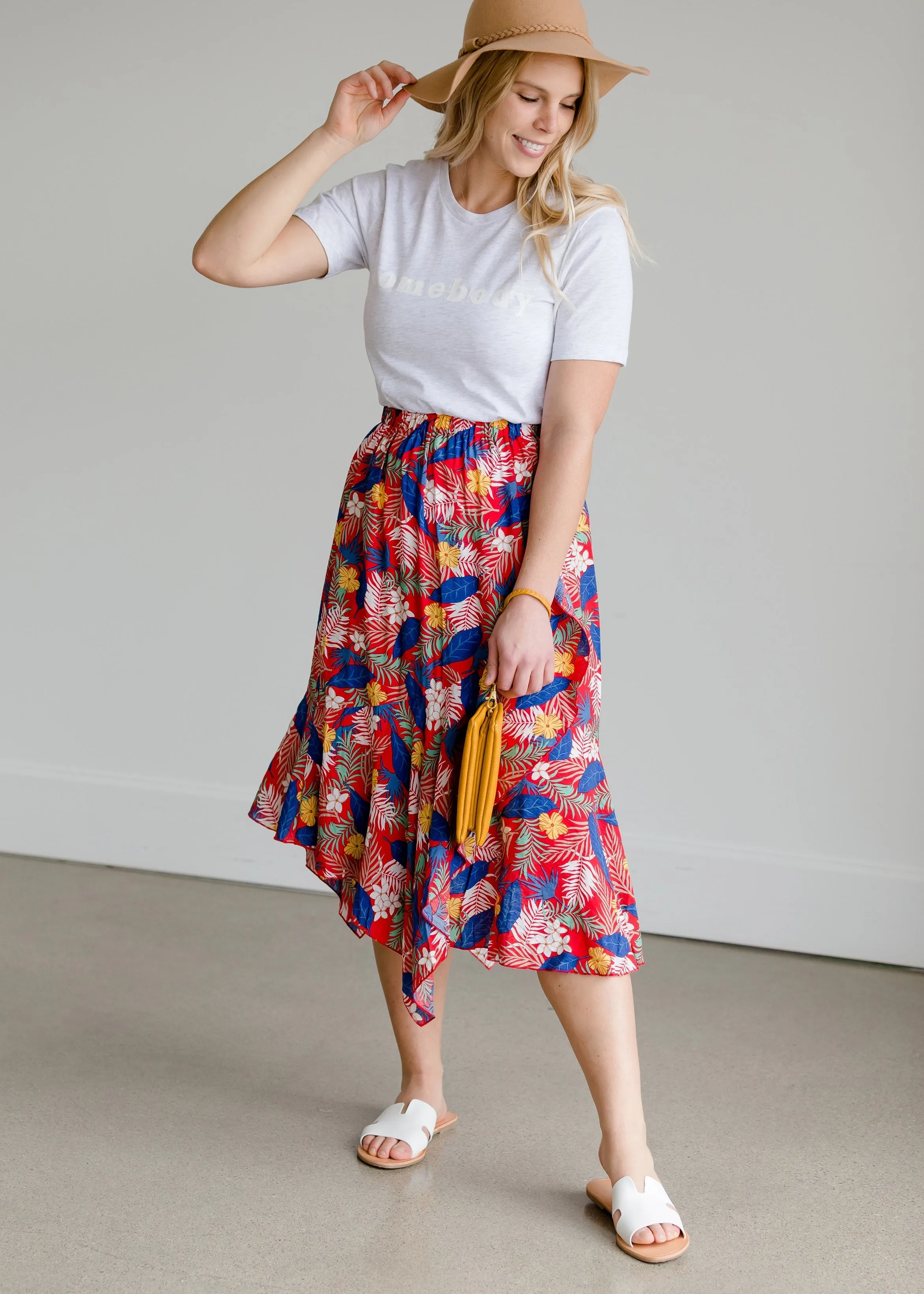 Tropical Hankerchief Hem Midi Skirt - FINAL SALE