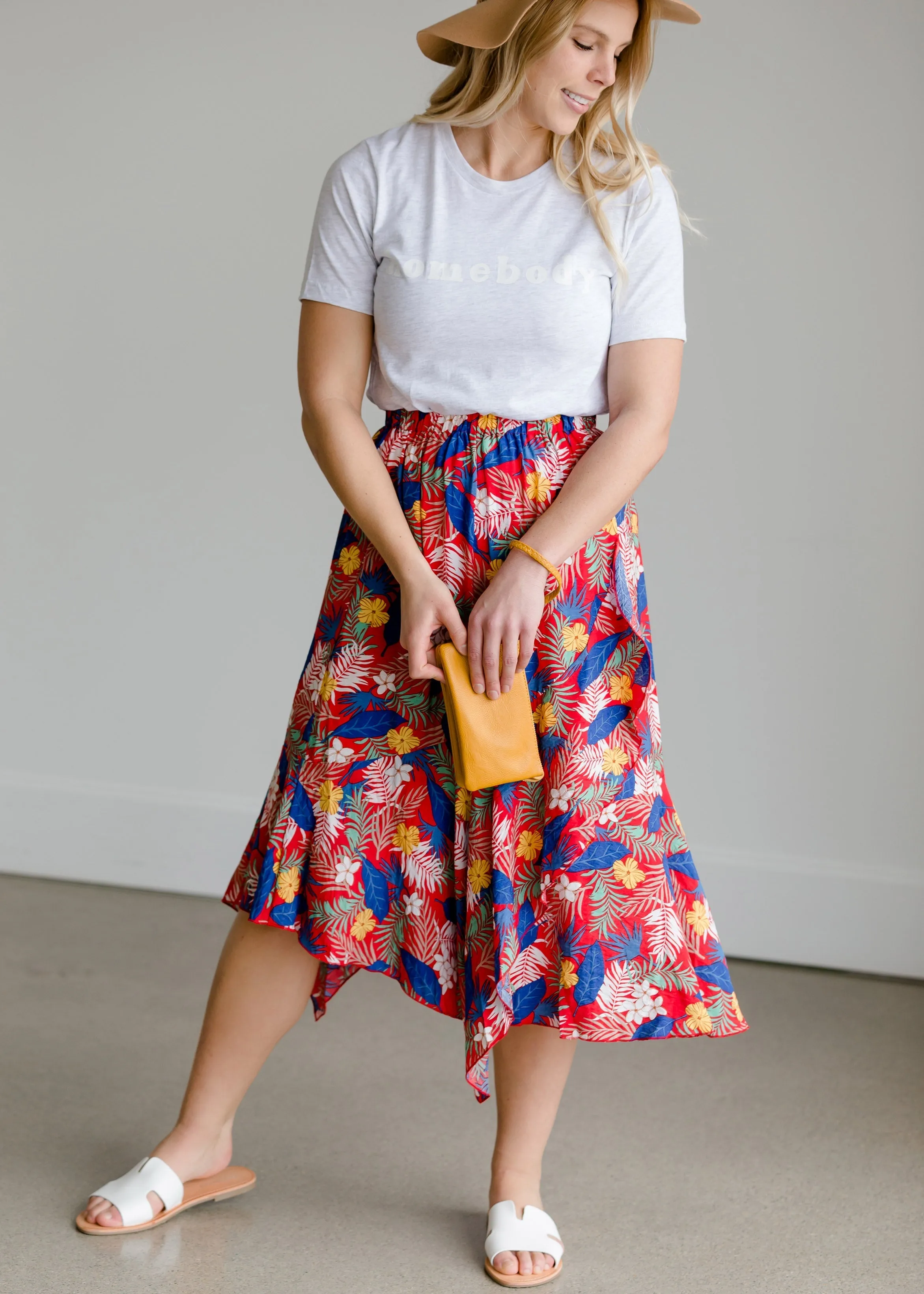 Tropical Hankerchief Hem Midi Skirt - FINAL SALE