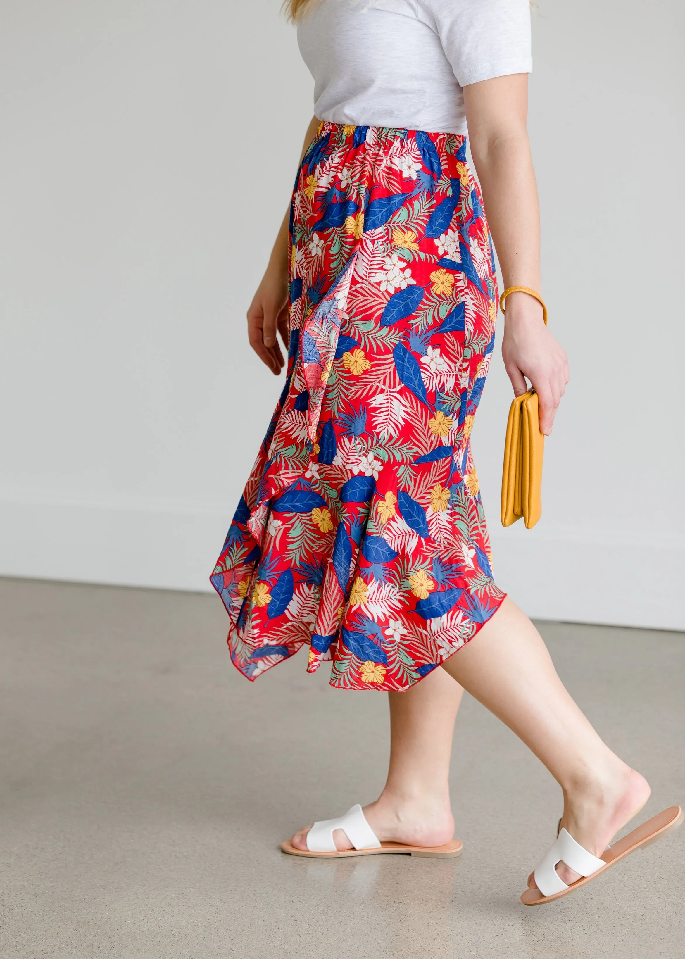 Tropical Hankerchief Hem Midi Skirt - FINAL SALE