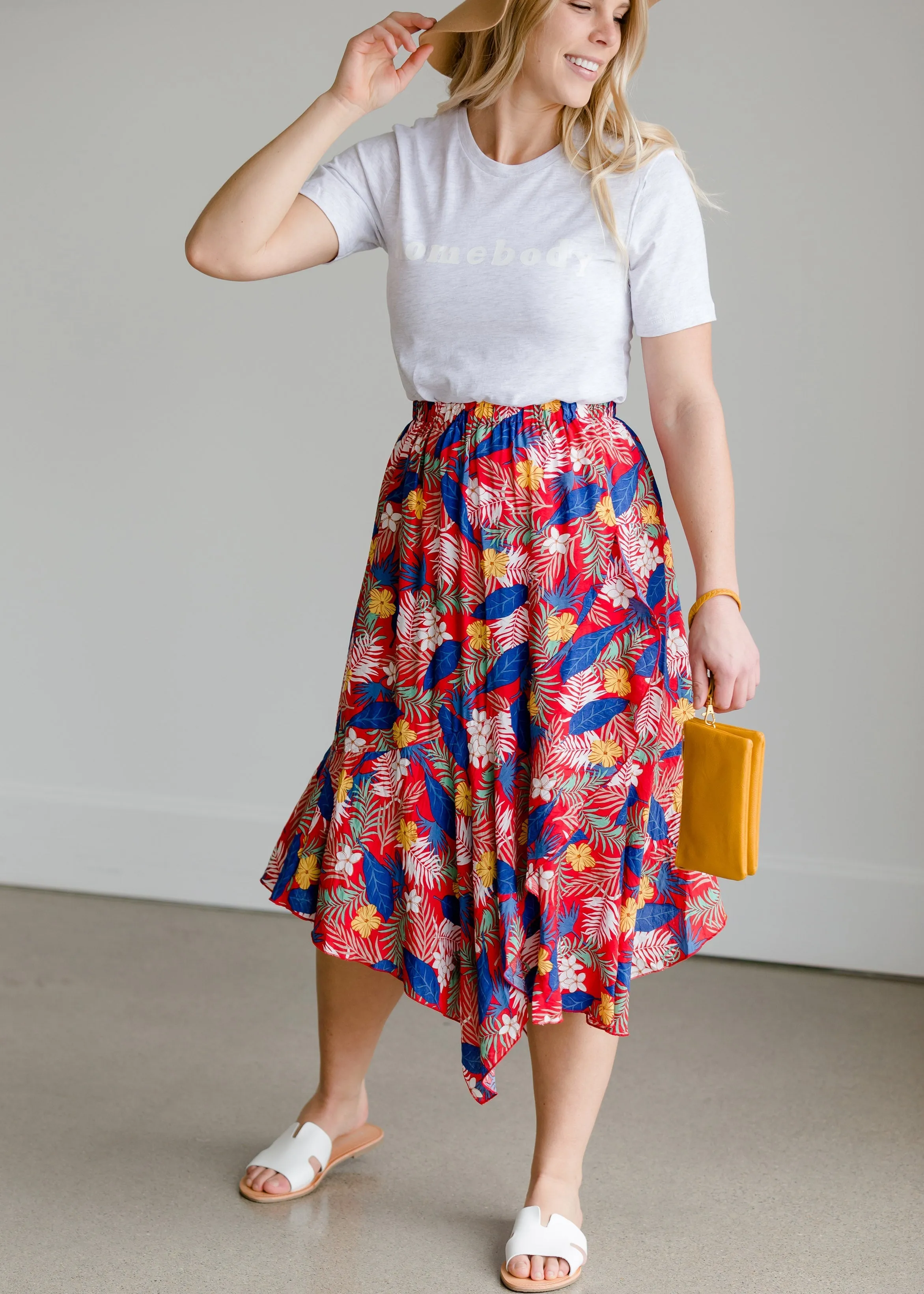 Tropical Hankerchief Hem Midi Skirt - FINAL SALE