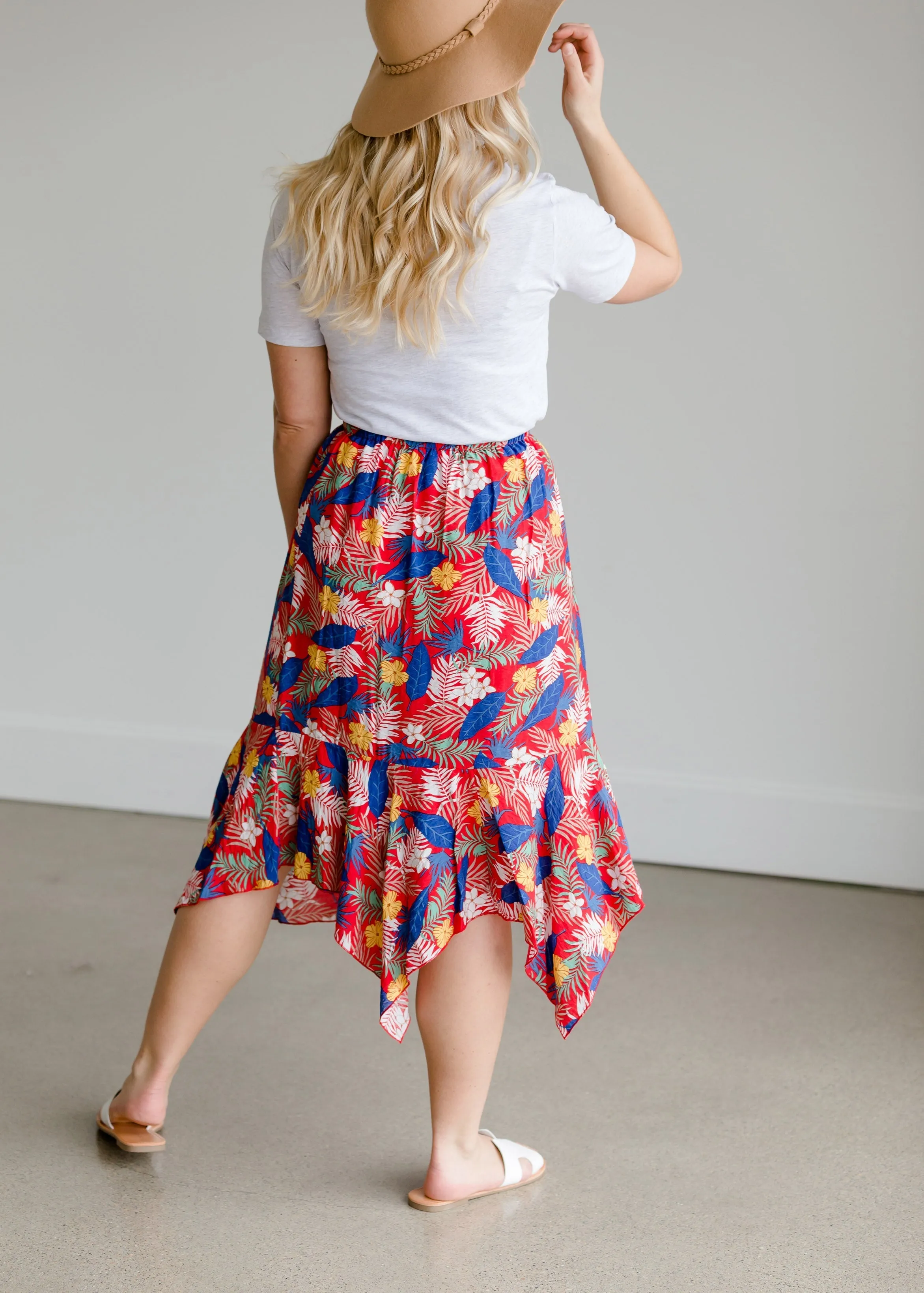 Tropical Hankerchief Hem Midi Skirt - FINAL SALE